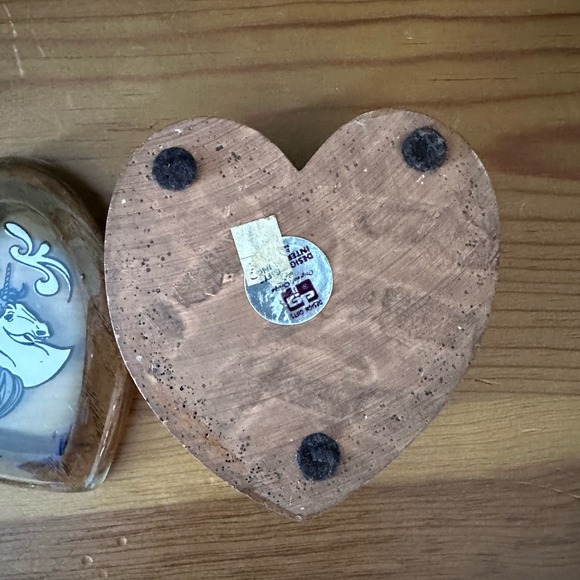 Vintage Wooden Heart Unicorn Jewelry Trinket Box - Picture 5 of 5